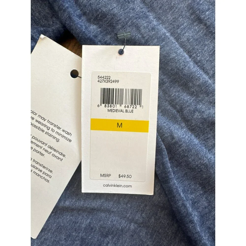 Calvin Klein Jeans Hoodie T-Shirt Medium Medieval Blue Long Sleeve Logo NWT - Picture 3 of 5